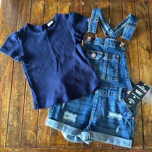 Girls 4T-5T Jordache Jean Short Overalls & 5T Gap Navy Ribbed Tee